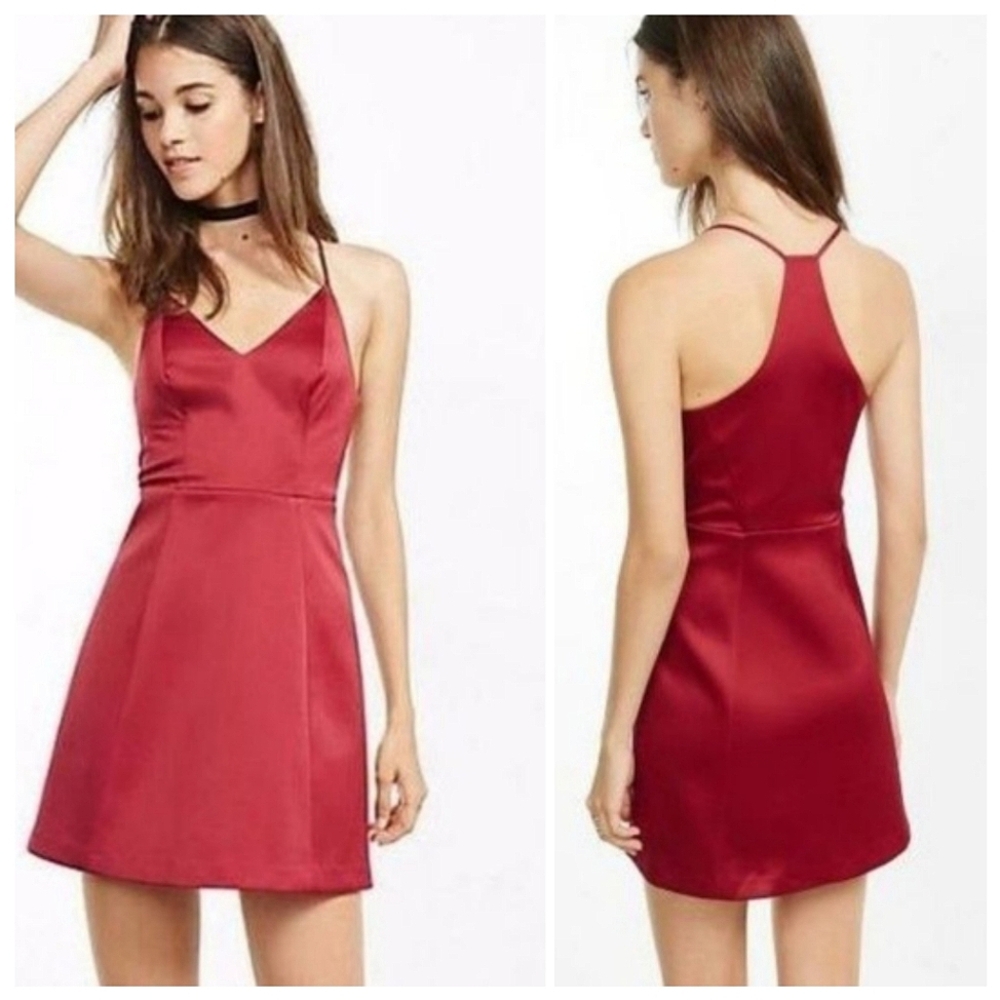 Express Women's Mini Red Silky Fit Flare Dress 💃✨